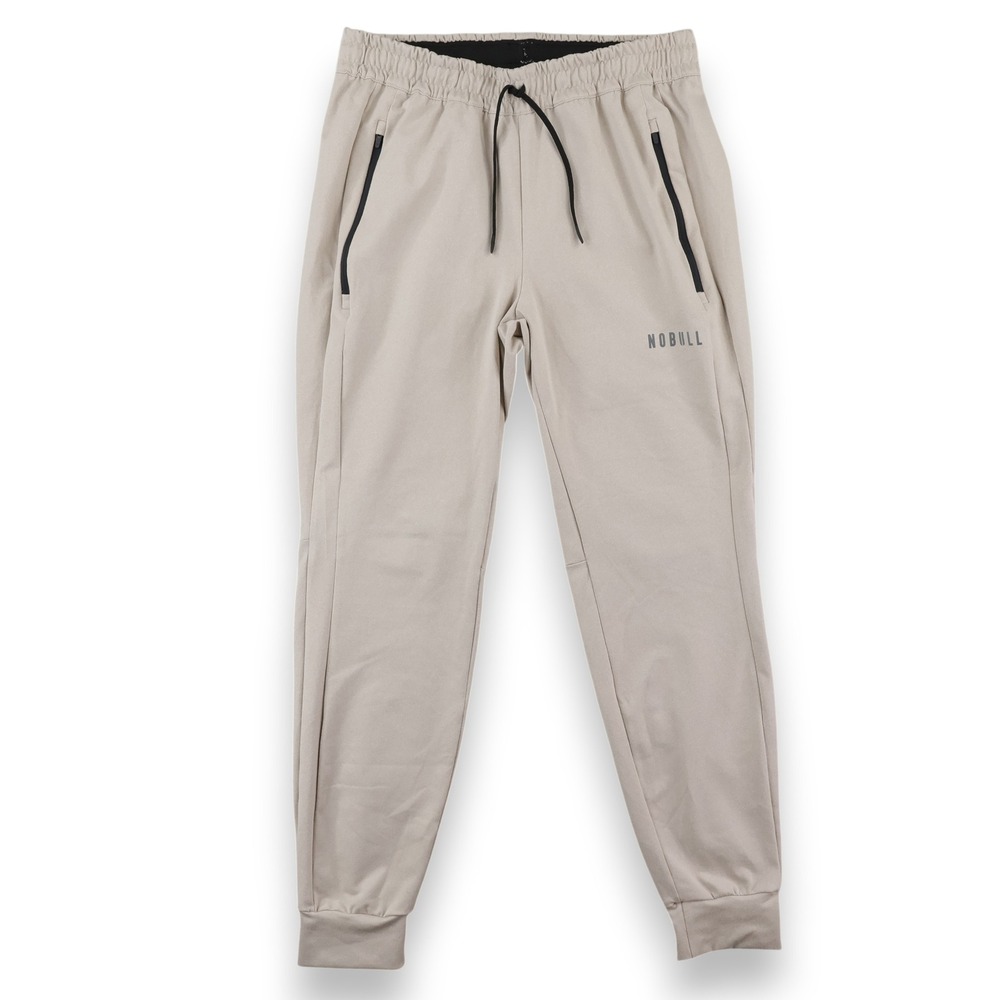 NOBULL Jogger Pants Mens Medium Tan Zipper Pockets Tapered Training Sweatpants